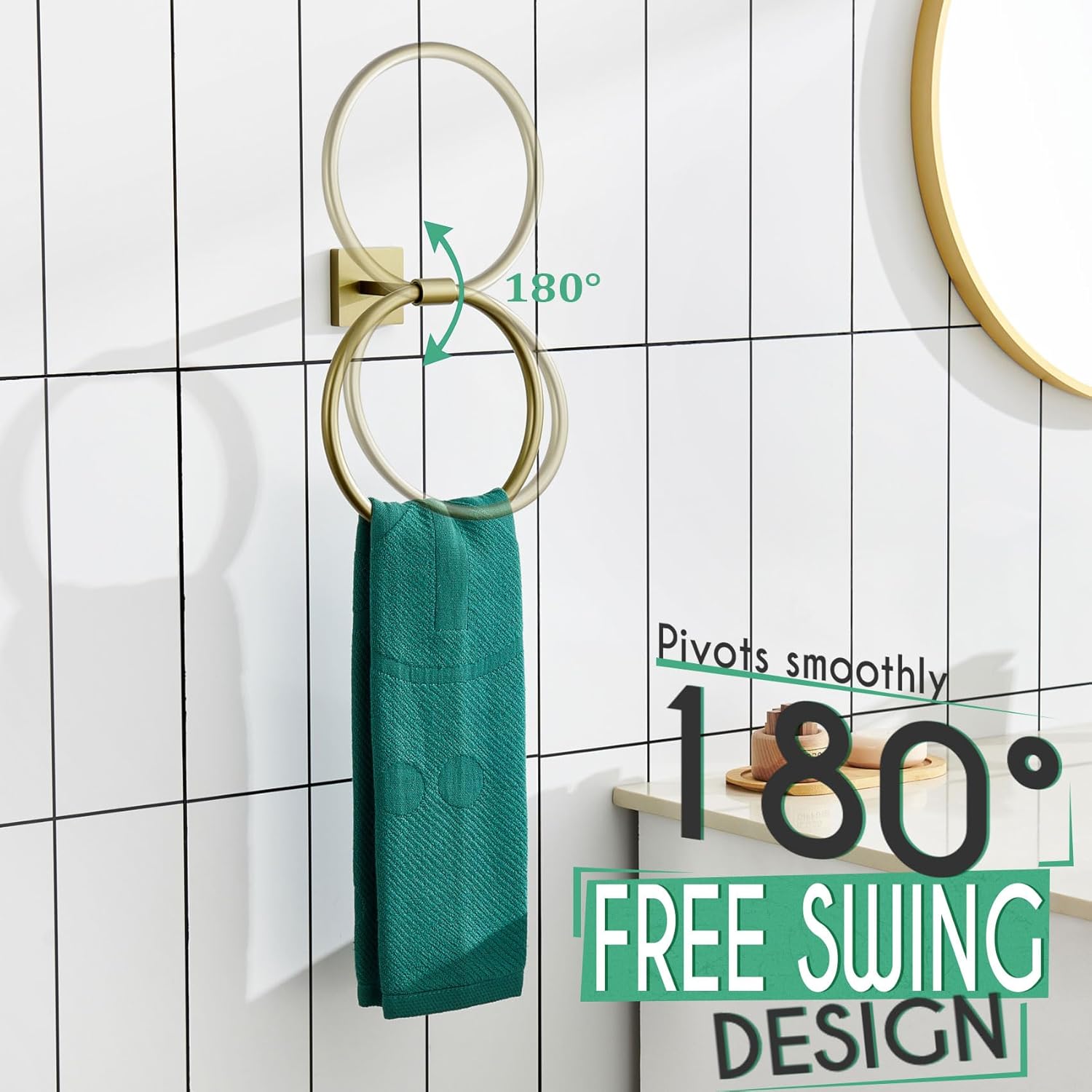 Brushed Gold Stainless Steel Wall Mounted Towel Ring Set