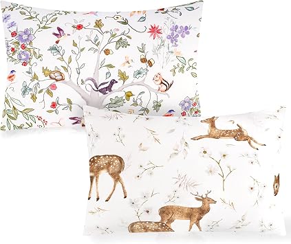 Toddler Pillowcase 2 Pack, 13 X 18 Kids Travel Pillow Case Cover with Envelope Closure, Super Soft & Breathable Small Pillow Cases for Boys Girls, Woodland Animal