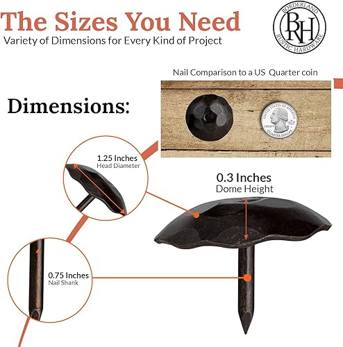 Miniatura 66 de 100 Pack 1" Small Round Head Iron Clavos Decorative Nails – Sealed Unfinished – Handmade Rustic Round Fasteners for Farmhouse Shutter, Faux Wood