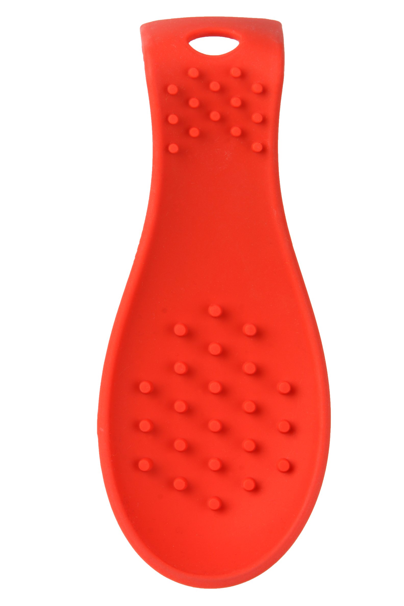 Repose-cuillère silicone rouge Dexas fini les taches sur le comptoir de cuisine