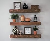 Vista 1 de Floating shelves wood-farmhouse shelves-black shelves above toilet-wall shelves-rustic wall shelf-gray floating shelves-kitchen shelf (36", Walnut)