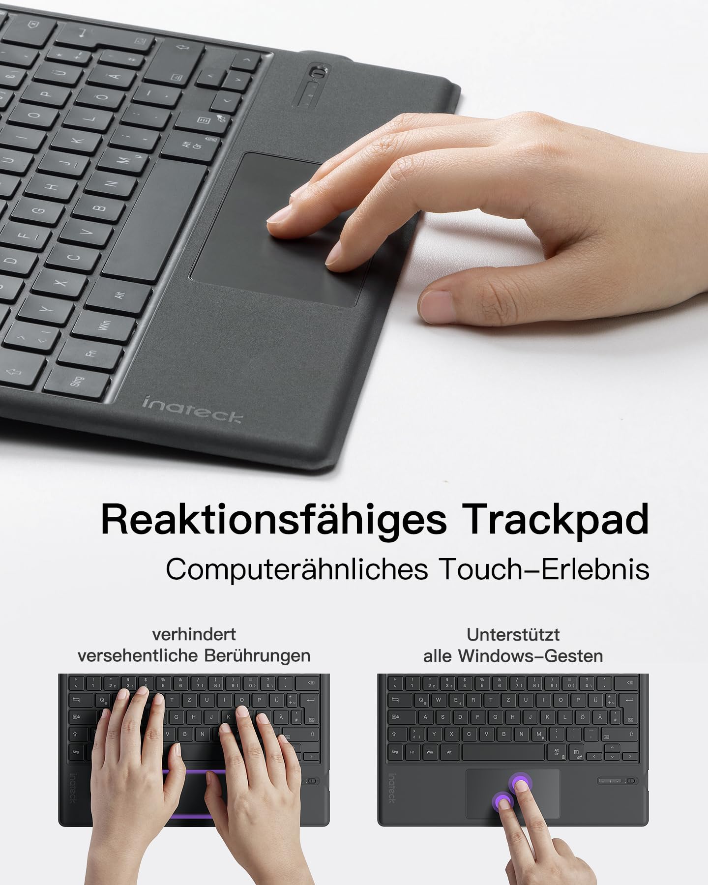 Inateck Surface Pro 7 Tastatur,Kompatibel mit Surface Pro 7/7+/6/5/4 mit Trackpad,Bluetooth 5.3, 7-Farbiger Hintergrund Beleuchtung,QWERTZ,KB02027