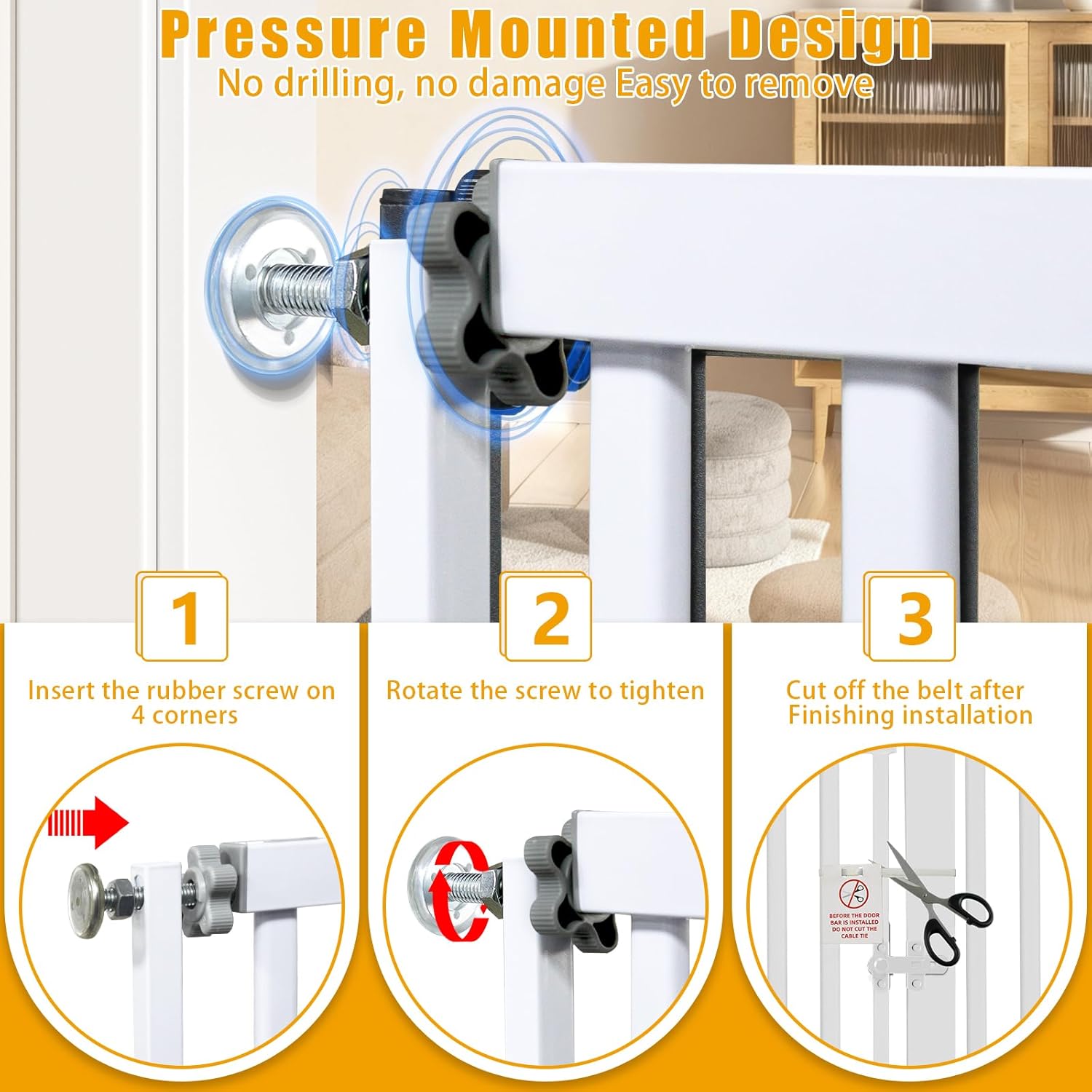 71 inch Extra Tall Pet Gate, Extra Wide 29.92"- 43" Adjustable Dog Gates, Pressure Mounted Walk Through Swing Safety Tall Cat Gate for Doorways, Stairs, Kitchen(White)