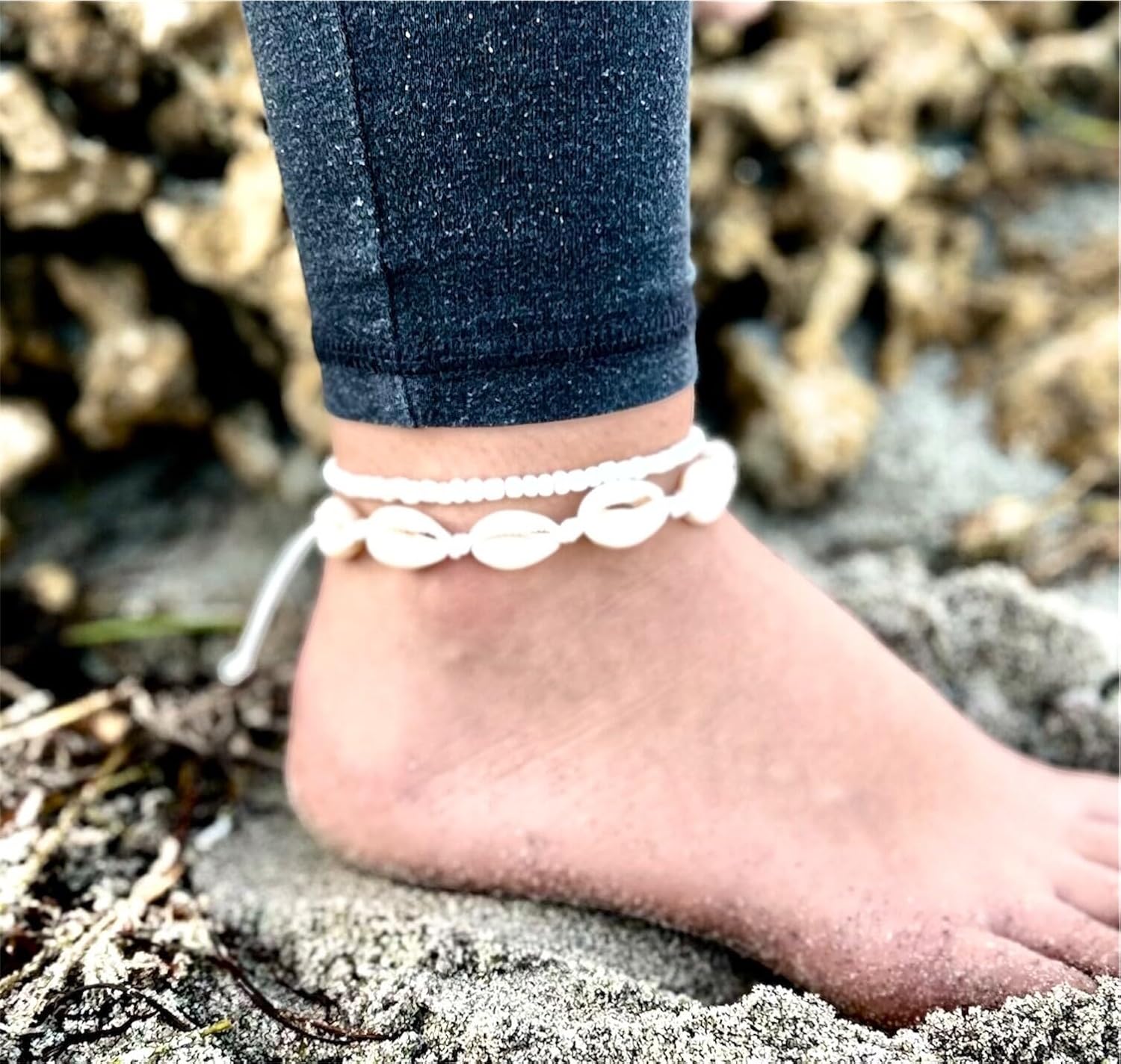 Natural Cowrie Shell Anklets for woman, White Beaded Beach Ankle Bracelet, Adjustable Summer Foot Jewelry, waterproof, novelty anklets, bracelet anklet, jewerly for woman - Image 3