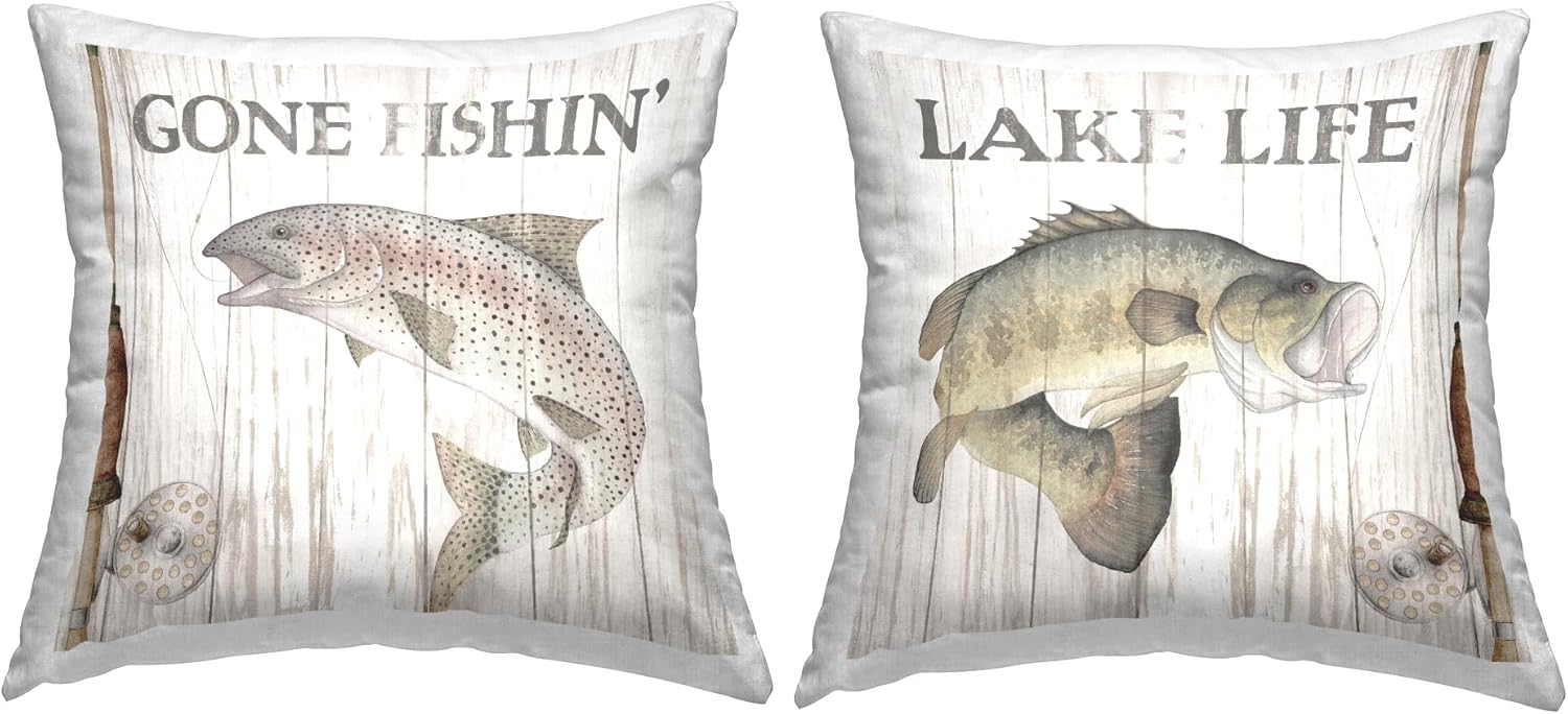 Stupell Industries Lake Life Fishing Phrases Design by Wild Apple Portfolio Throw Pillow (Set of 2)