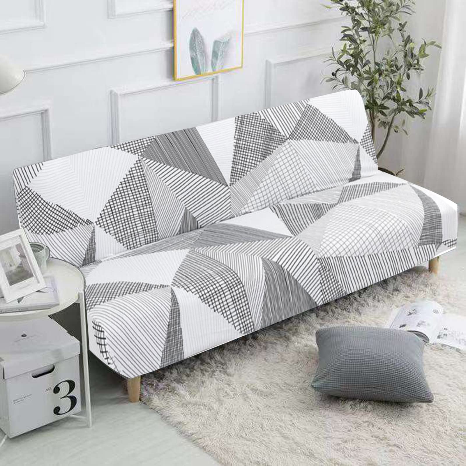 Jaotto Copridivano Clic Clac estensibile a 3 posti, fodera per divano senza braccio, elastica, in spandex, protezione per divano letto universale,Linea Bianca