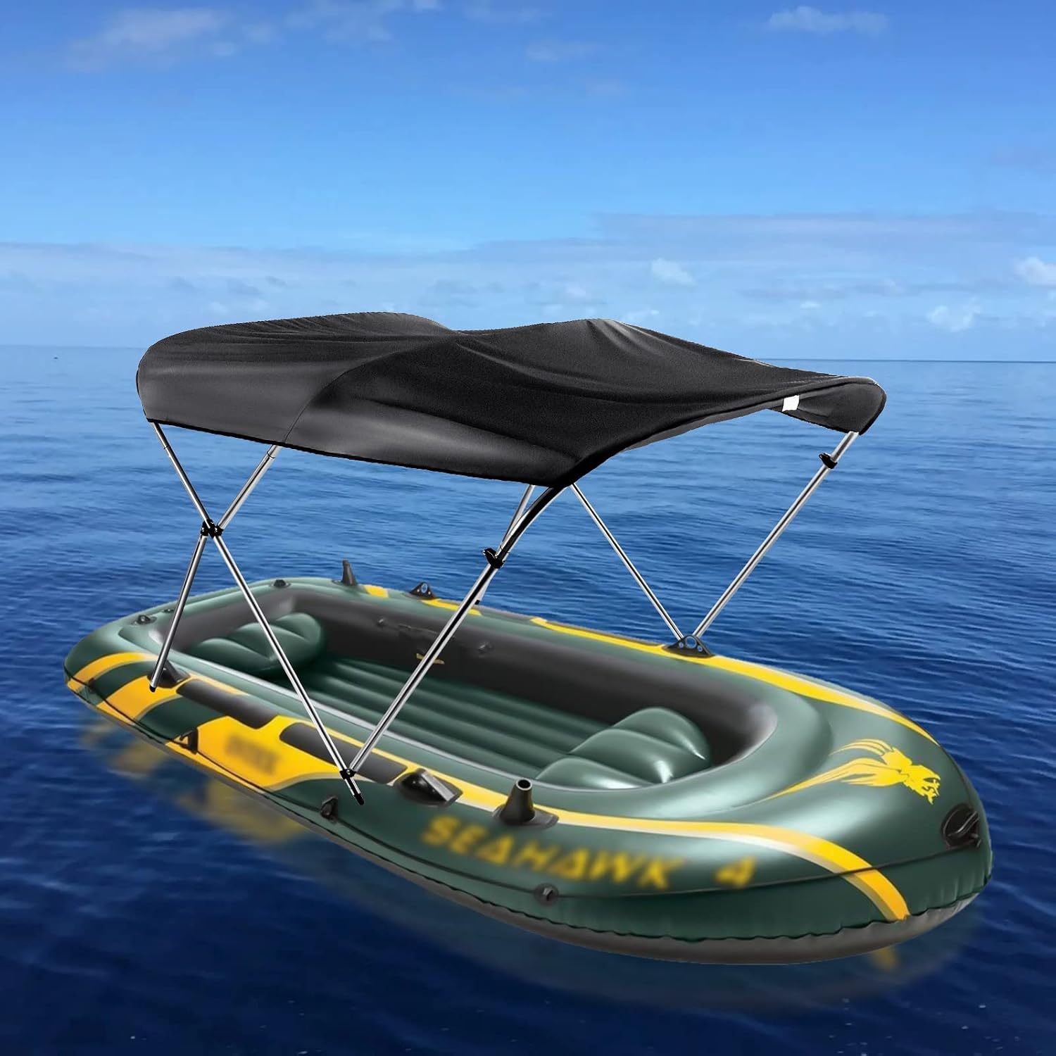 3 Bow Bimini Top Boat Cover with Rear Support Poles and Storage Bag, Mounting Hardwares Suitable for Boat Width 67-72 Inch/73-78 Inch (67-72 Inch Black)