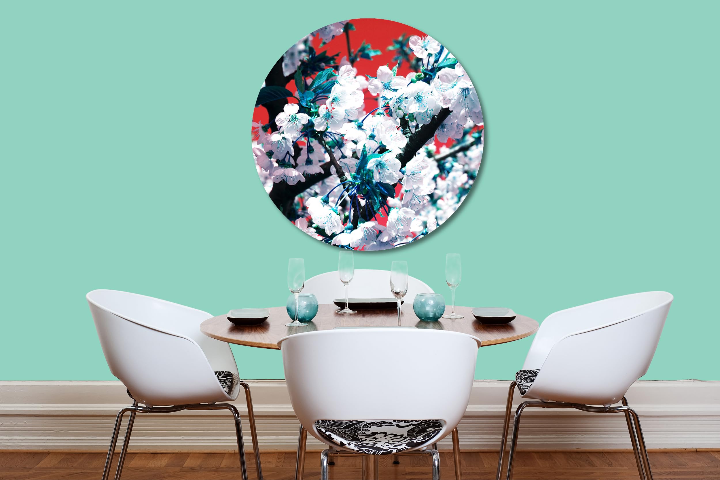 Glücksvilla - Fiore di ciliegio 1 - (vetro acrilico 5 mm, Ø 150 cm) | varie misure - quadro murale rotondo - giardino fiori fioritura pianta natura botanica albero ramo mela