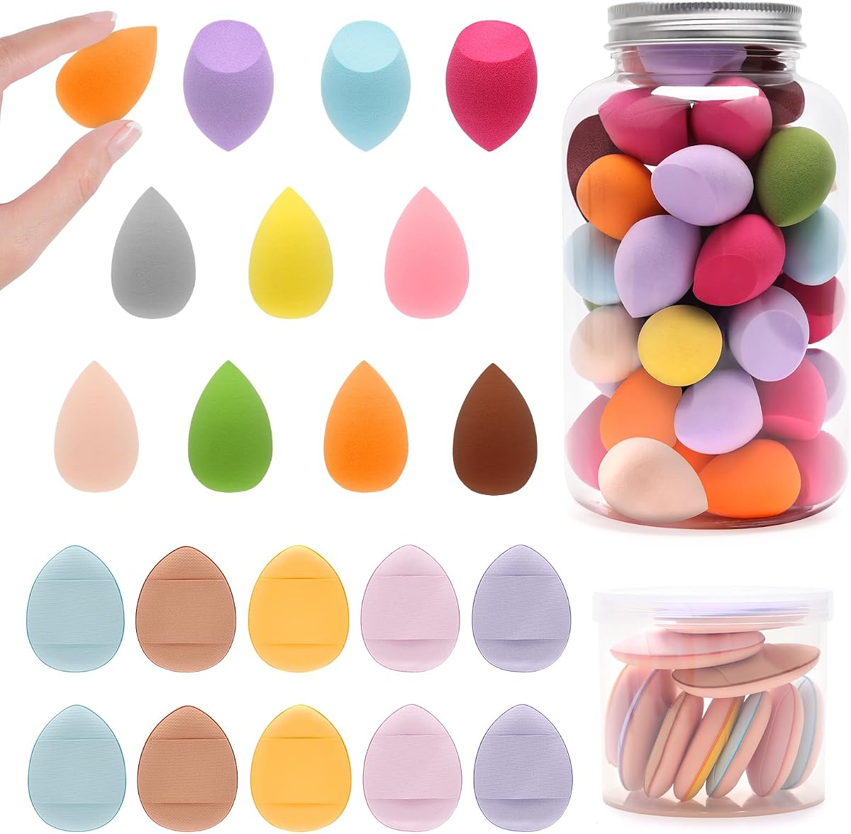 Juego de mini esponjas de maquillaje a granel, 40 licuadoras de belleza pequeñas+10 esponjas para polvo para dedos | Mini esponjas de belleza de colores aleatorios, pequeñas herramientas de maquillaje facial suave para base, corrector