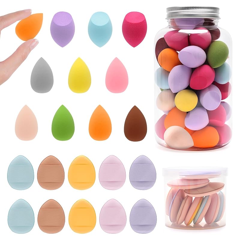 Kit Catcan com 40 mini esponjas de maquiagem e 10 esponjas para pó com suporte para dedo