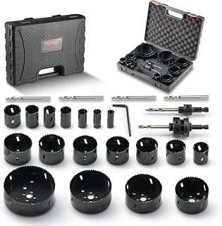 VEVOR Hole Saw Kit, 18 PCS Saw Blades, 6 Drill Bits, 1 Hex Wrench, General Purpose Size from 3/4" to 4-1/2", Bi Metal M42 Hole Saw Set with Carrying Case, Ideal for Wood Board, Plastic and Iron Plate