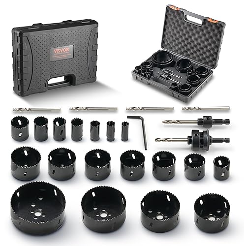 VEVOR Kit de sierra de agujero, 18 hojas de sierra, 6 brocas, 1 llave hexagonal, tamaño de uso general de 34 a 4-12 pulgadas, juego de sierra de