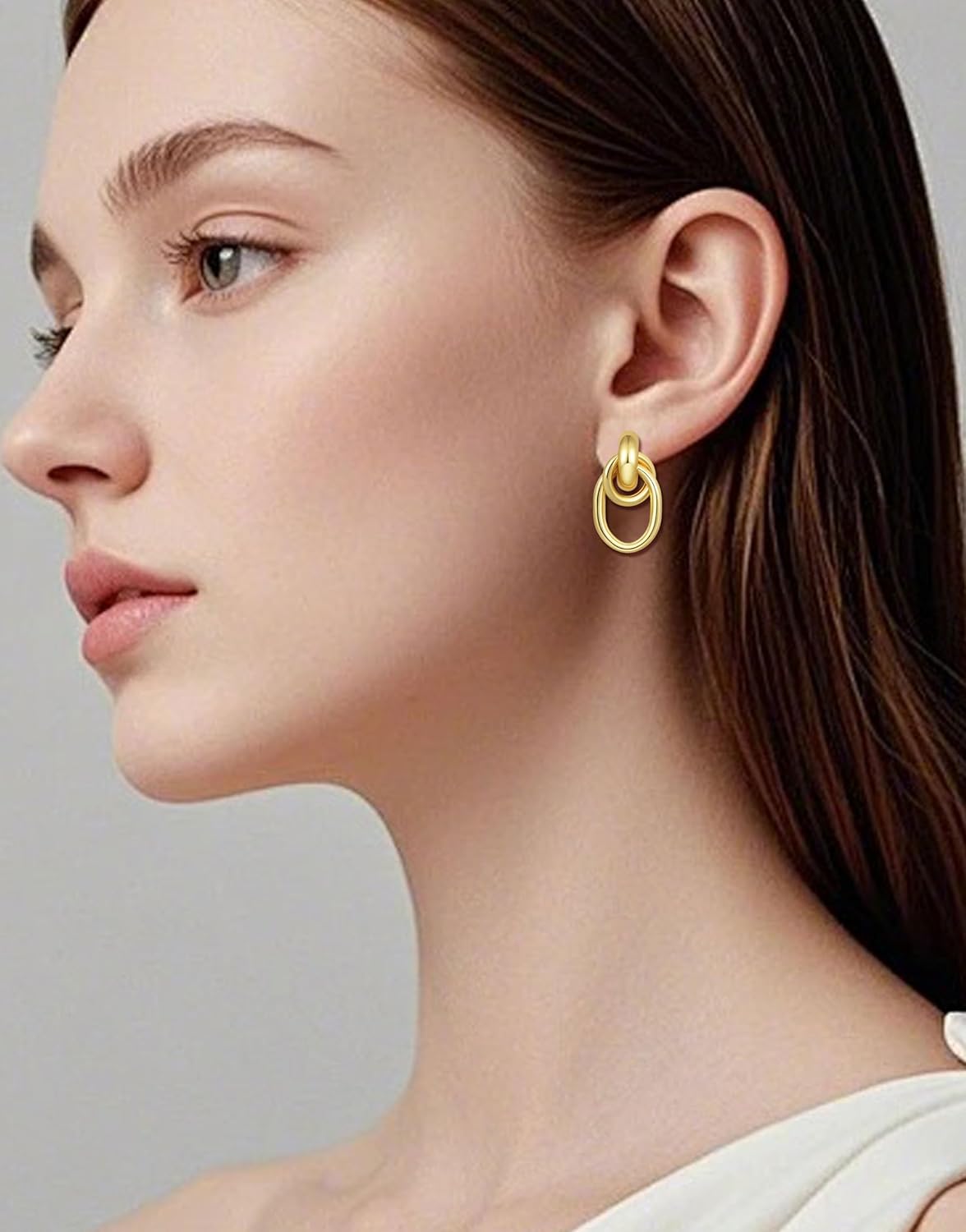 Fxiqini Gold Knot Earrings Geometric Drop Dangle Earrings Chunky Statement Earrings for Women Jewelry Gifts Gold Silver Tone - Image 2