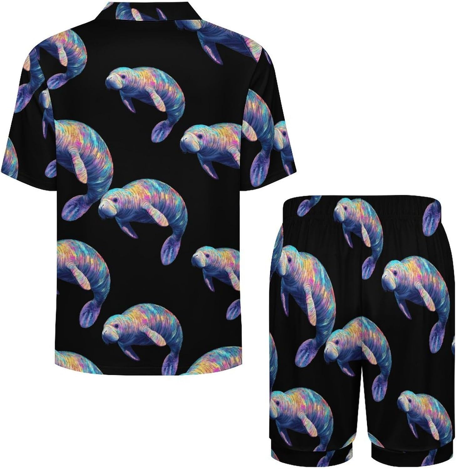 Iridescent Manatee Men's Short Sleeve Pajama Set Satin Silk Like Lounge Sleepwear