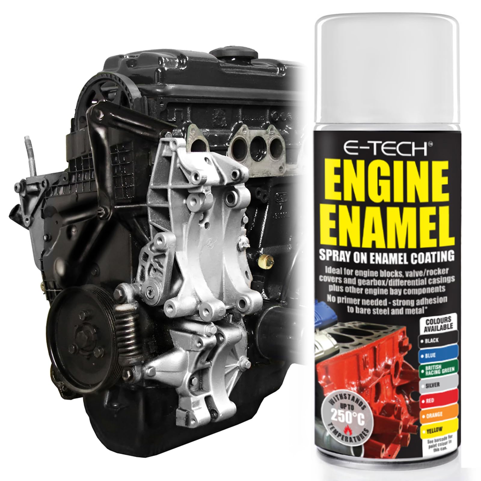 E-TECH - Heat Resistant Engine Enamel Paint 400ml - Spray On High Temp Paint (Black)