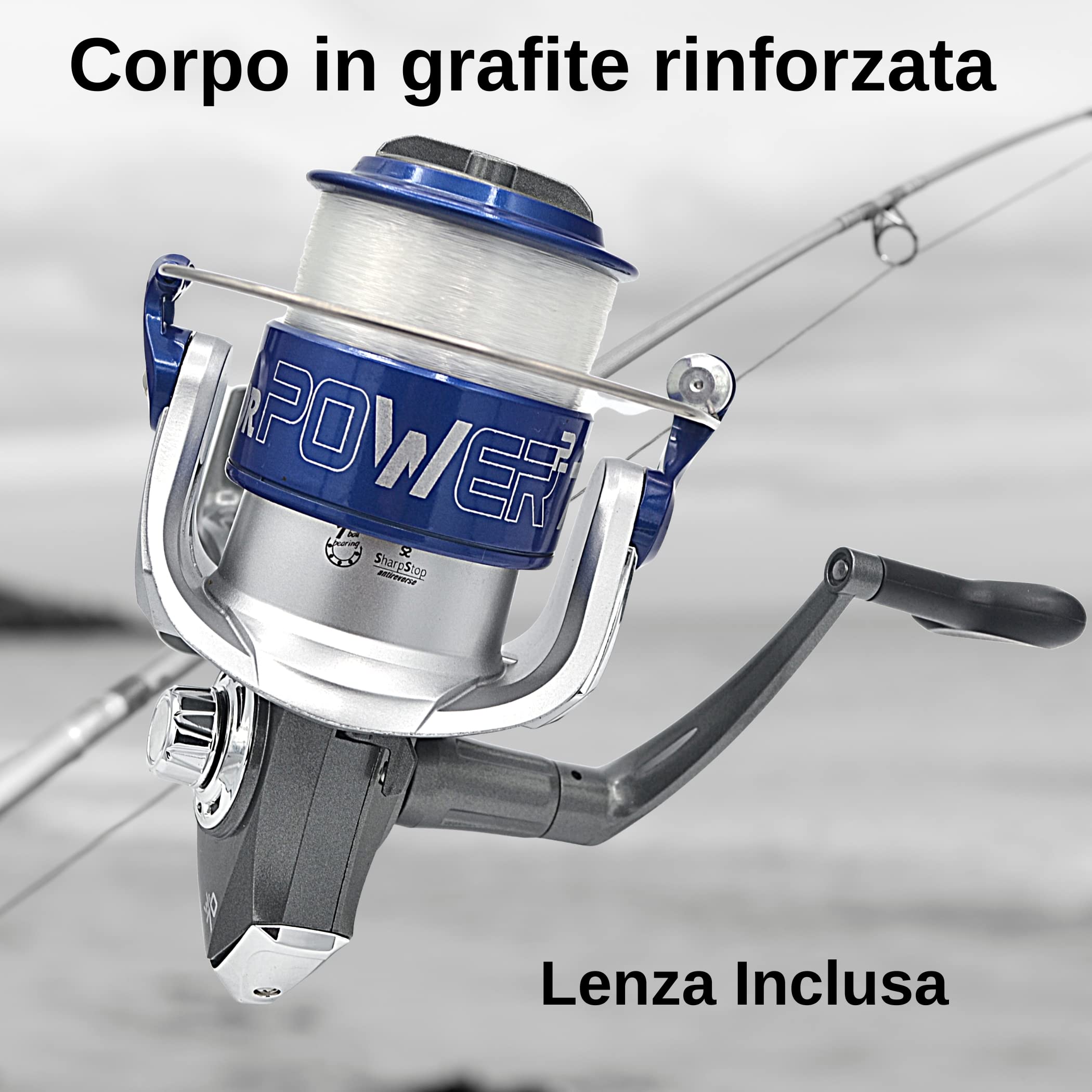 Kit 2 Mulinelli surfcasting Vigor Power 70 linea effe - Mulinello pesca con filo da pesca 0.35 - Mulinello surfcasting mare Corpo e Bobina in grafite e manovella in metallo - Gear Ratio 3, 9:1