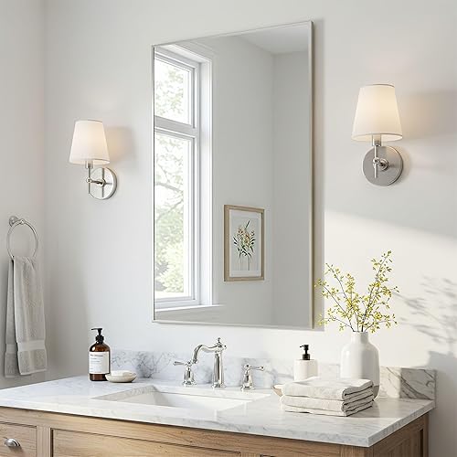 Miniatura 13 de Espejo de baño plateado de 20 x 36 pulgadas, espejo sin cobre, marco de aleación de aluminio, espejo rectangular montado en la pared, espejo moderno