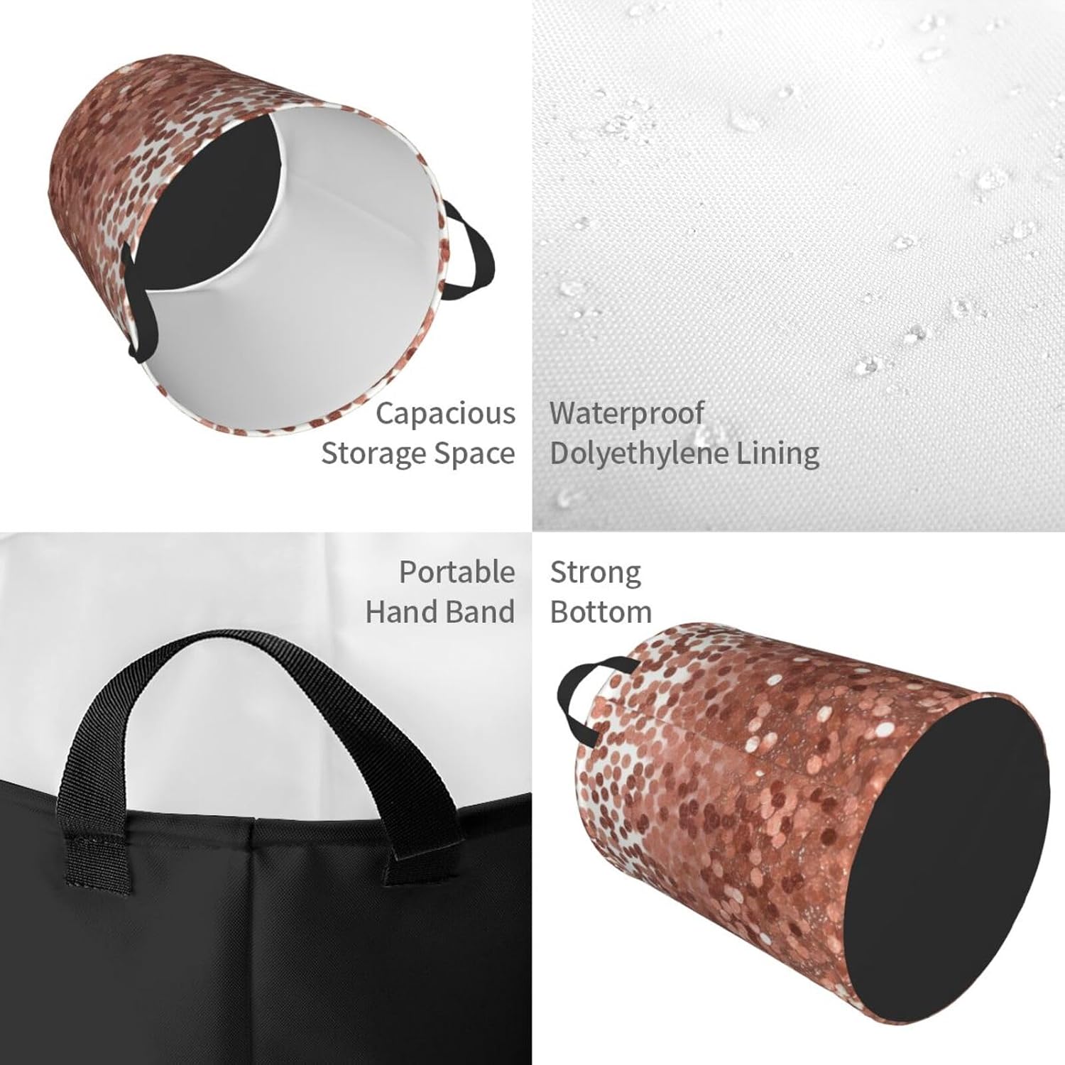 Rose Gold Glitter Laundry Basket Foldable Waterproof Laundry Hamper Clothes Storage Bin With Handles Oxford Cloth Toy Organizer Basket For Bathroom Laundry Bedroom Small image 4