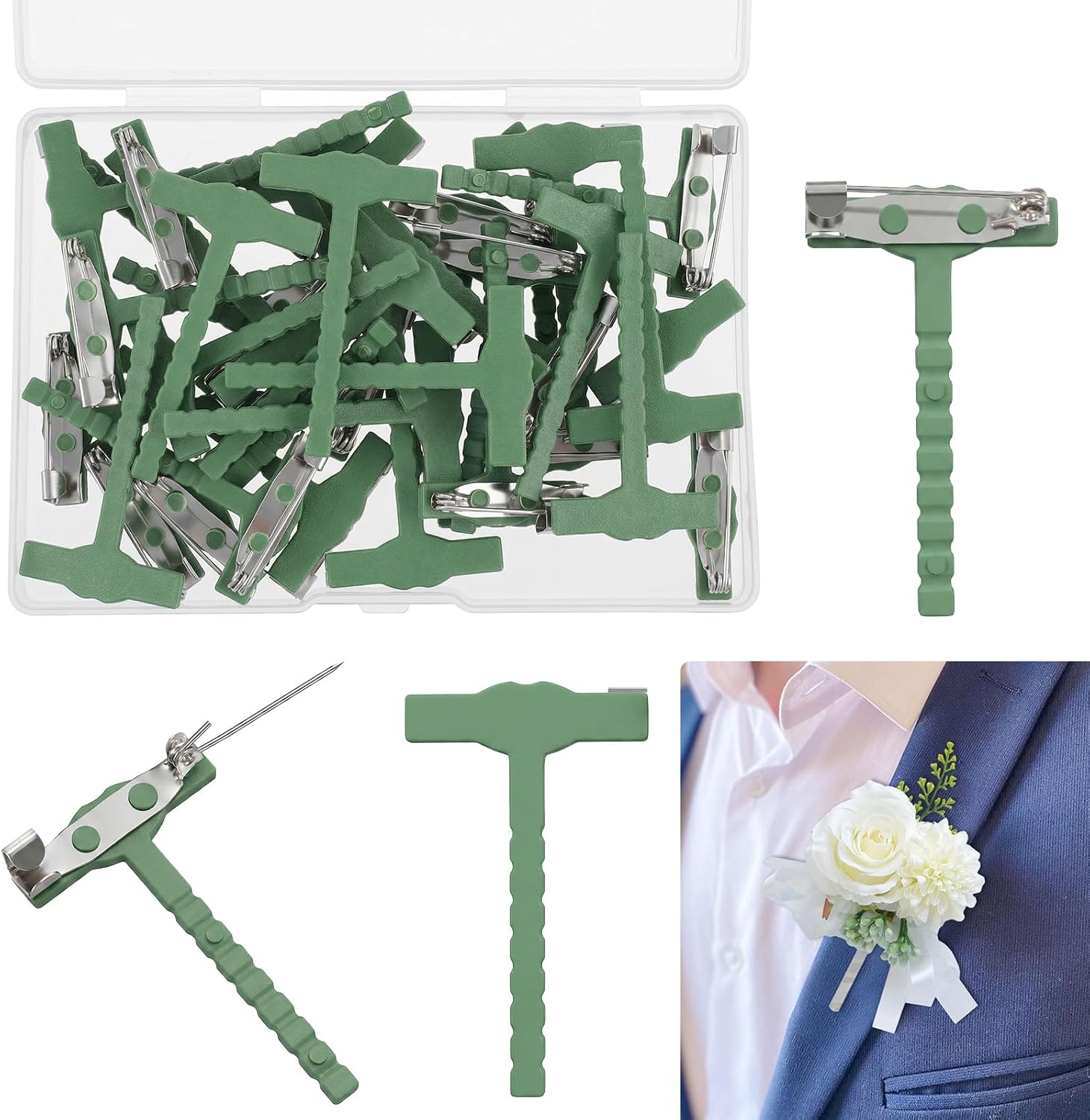 25Pcs Boutonniere Pins for Men, T Pins Corsage Supplies Small Safety Pin Brooch, Practical Boutonniere Supplies for Bridegroom Wedding Festival Making a Corsage