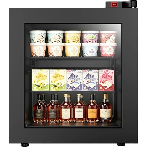 1.1 Cu Ft Mini Freezer Display Freezer with LED Light 2 Removable Shelves 7 Temperature Settings -8°F to 14°F Perfect for Liquor and Ice Cream Match Day Parties, Home Bar Game Day &Soccer Party