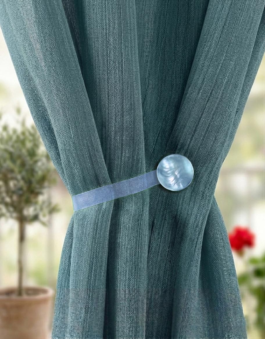 Coppia Calamite per Tende fermatenda a Bottone Rotondo Tinta Unita Semplice Moderne da Interno Cucina Sala Camera da Letto Azzurro (Azzurro)