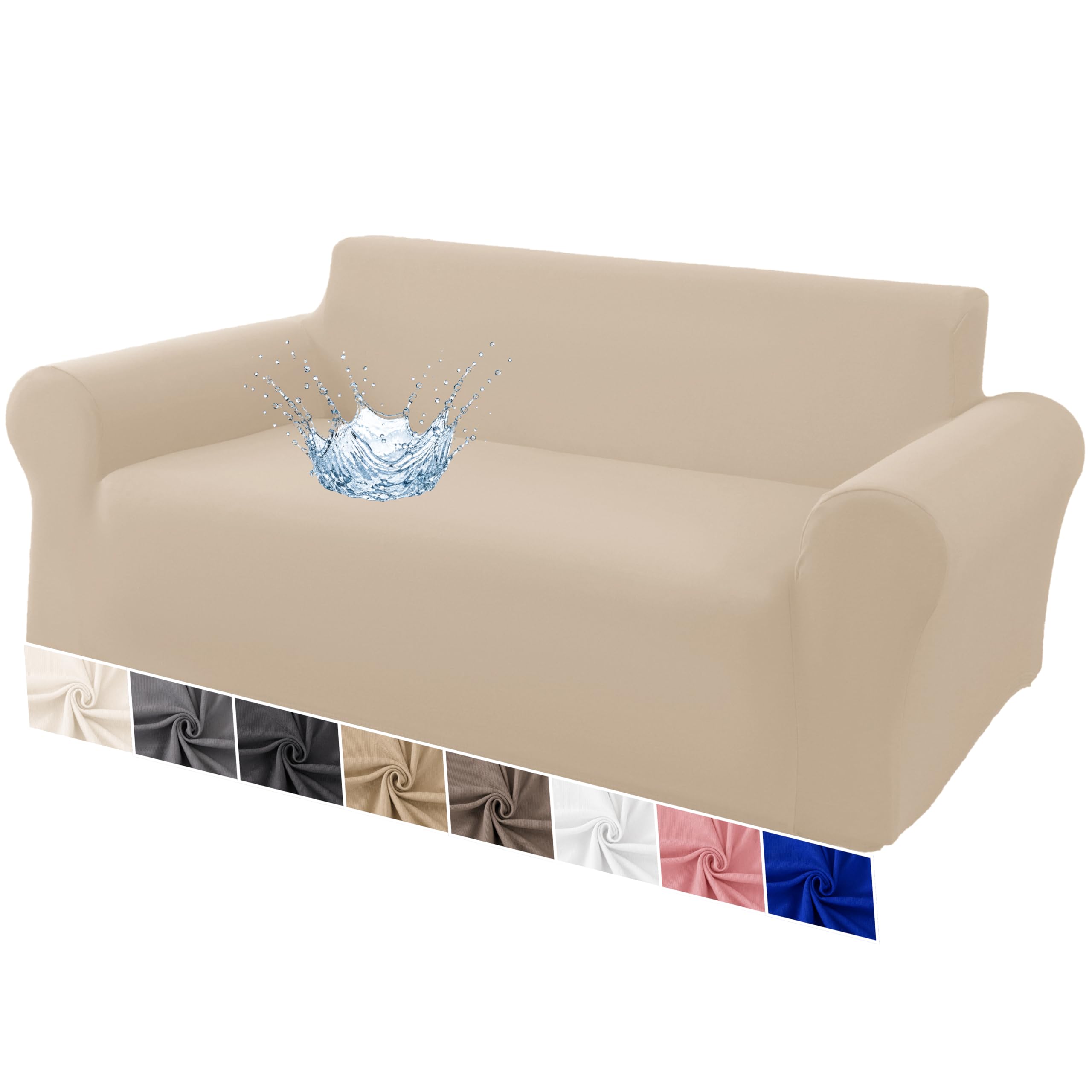 VKZ Sofabezug Wasserdicht Stretch für 3-Sitzer Sofa, Wasserabweisender Sofa Überzug Waschbar, Couchbezug mit Armlehnen,Beige