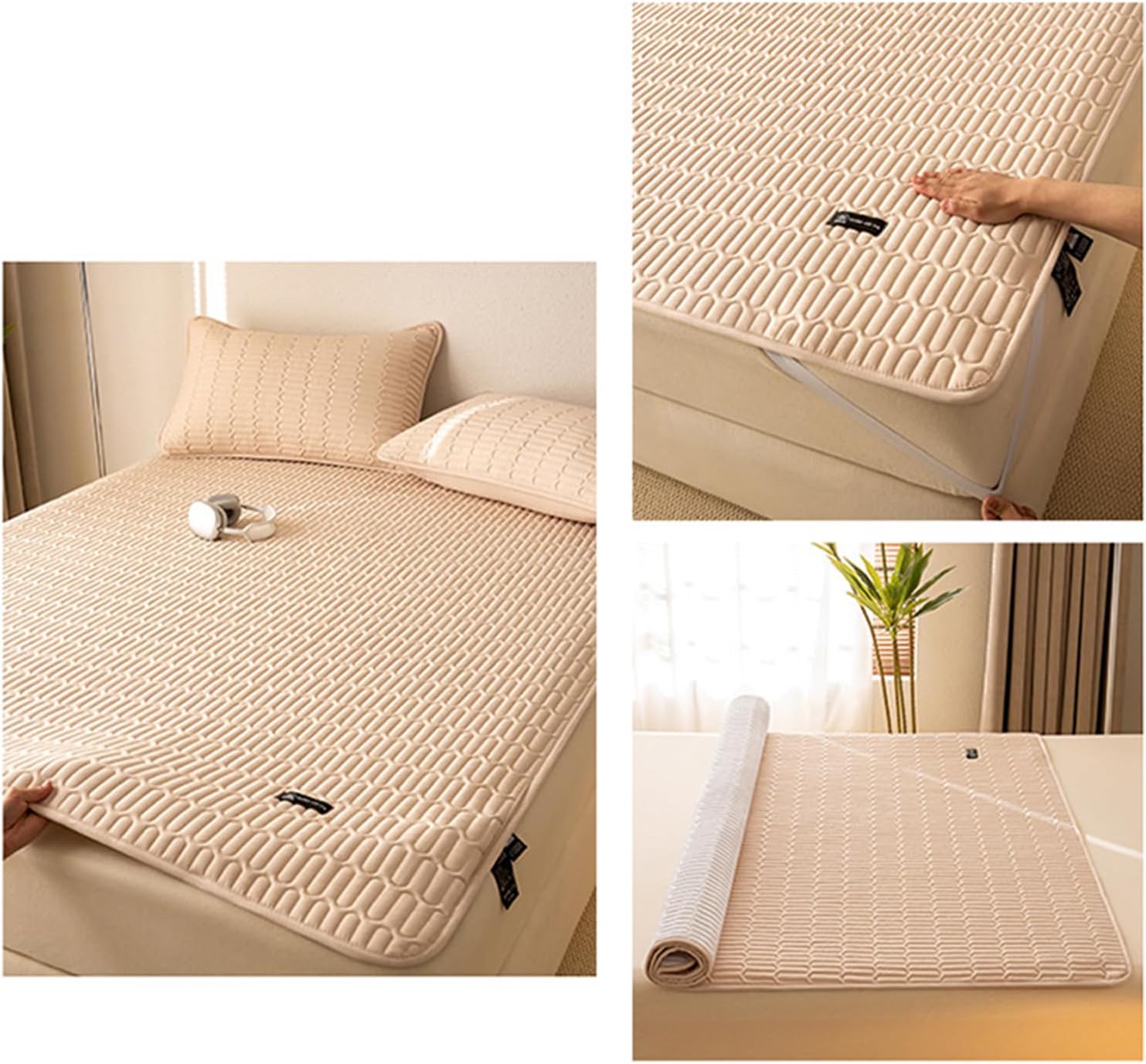 Queen Size Waterproof Mattress Protector Bed Cover with 4 Corner Elastic Band Quilted Mattress Pad Topper Soft Floor Mattress Cover Breathable for Student Dormitory,B/Brown,180X200cm(King)