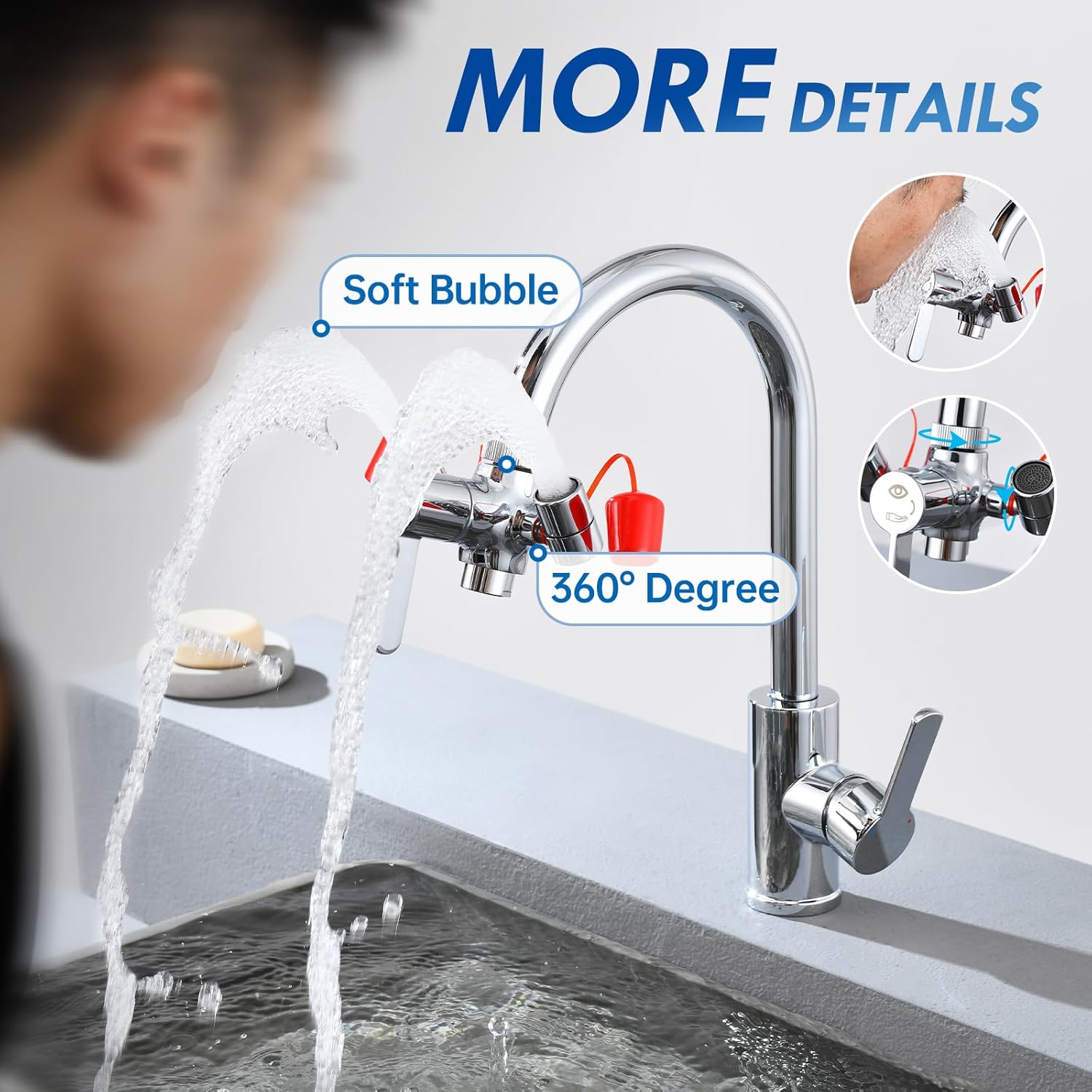 Faucet Mounted Eye Wash Station with Cover - Emergency Eye Wash Unit Eye Wash Kit for Lab, Factory, Industry Site, Office and Home, 5X Faucet Adapters - 1X Note Card-1X Warning Post