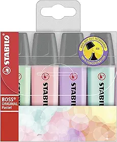 STABILO BOSS ORIGINAL Pastel Marca Texto – Estojo com 4 unidades – Cores sortidas