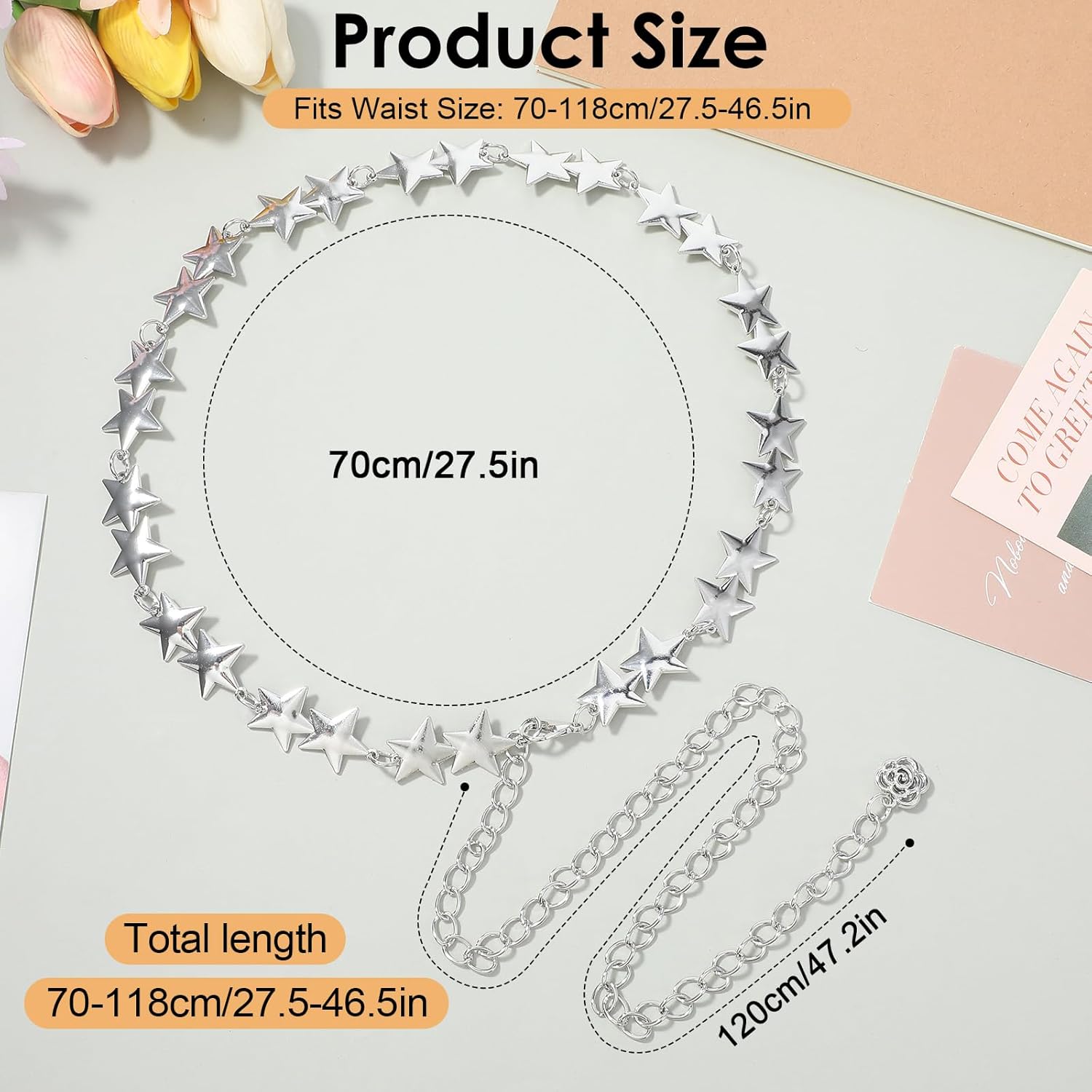 Silver Star Chain Belt, Women Waist Chain, Festival Belt Adjustable Plus Size Belts Chains Fashion, Body Chains Jewelry Accessory for Dress and Pants(Silver) - Image 6