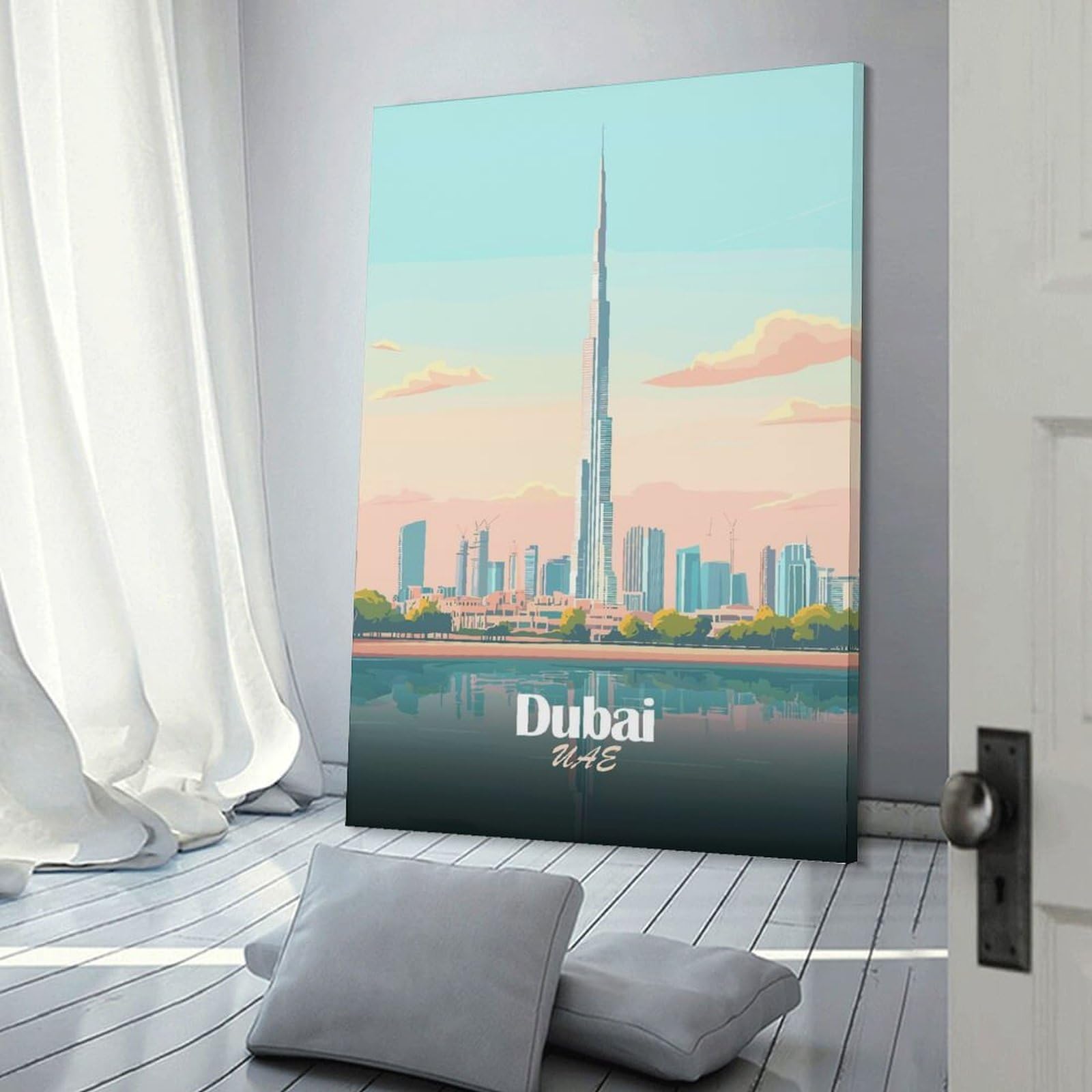 Junmoney Dubai Skyline Vector Illustration Decorative Wall Artwork, 24x36inch(60x90cm), for Study, Office Or Focused Interiors, A Smart Decor Choice for Study Walls