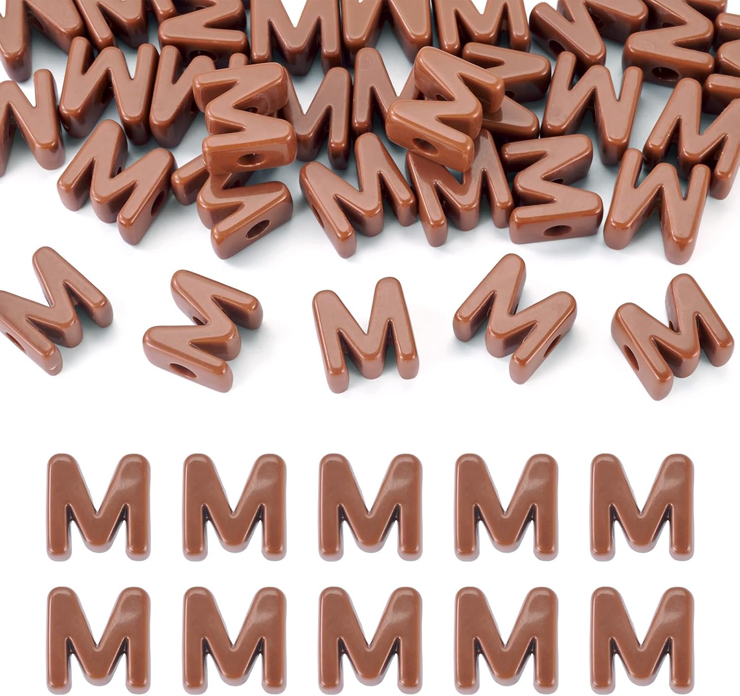 30Pcs Chocolate Brown Large Letter Beads, 20mm Big Chunky Alphabet Beads, Single Initial Letter W Bead with Large Hole for Friendship Bracelets Keychain Bag Charms Shoelaces