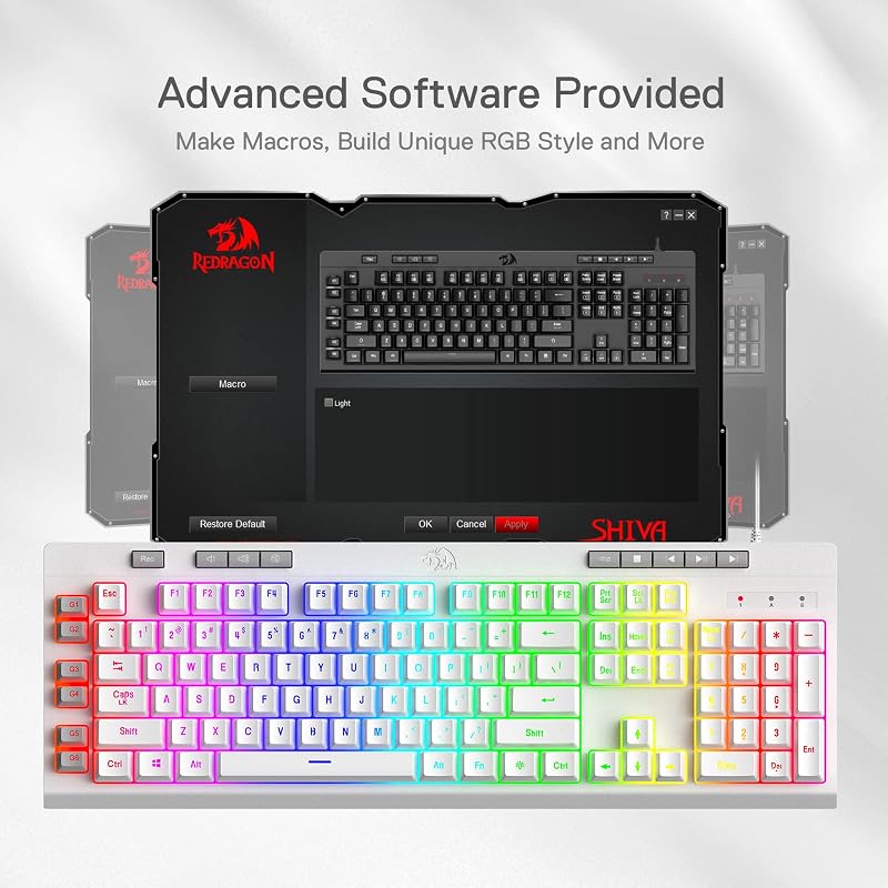 Redragon K512 Shiva fehér gaming billentyűzet RGB LED membrán QWERTY