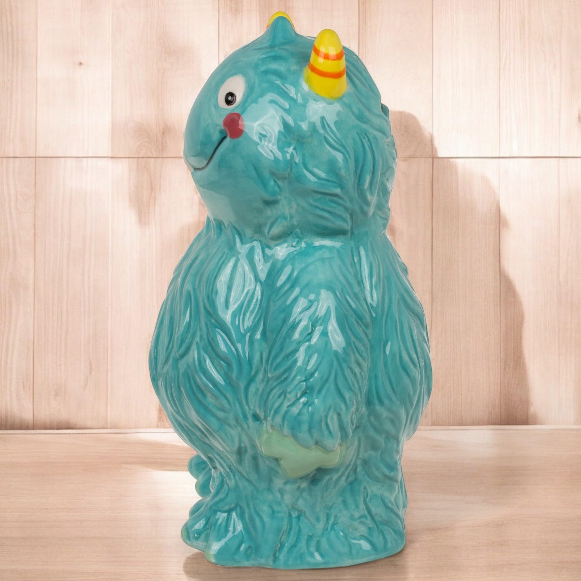 MIJOMA Salvadanaio in ceramica con tappo in gomma, elegante salvadanaio come confezione regalo e conservazione decorativa, mostro blu