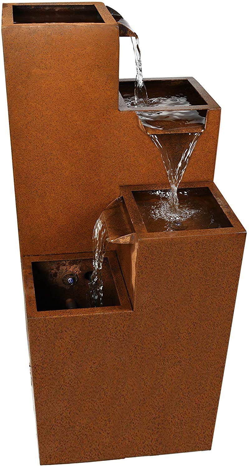 Köhko Ribero-XL - Fuente de acero corsten con iluminación LED, fuentes de agua para exterior e interior, fuente de jardín, fuente de interior, fuente de interior, fuente de interior, fuente de