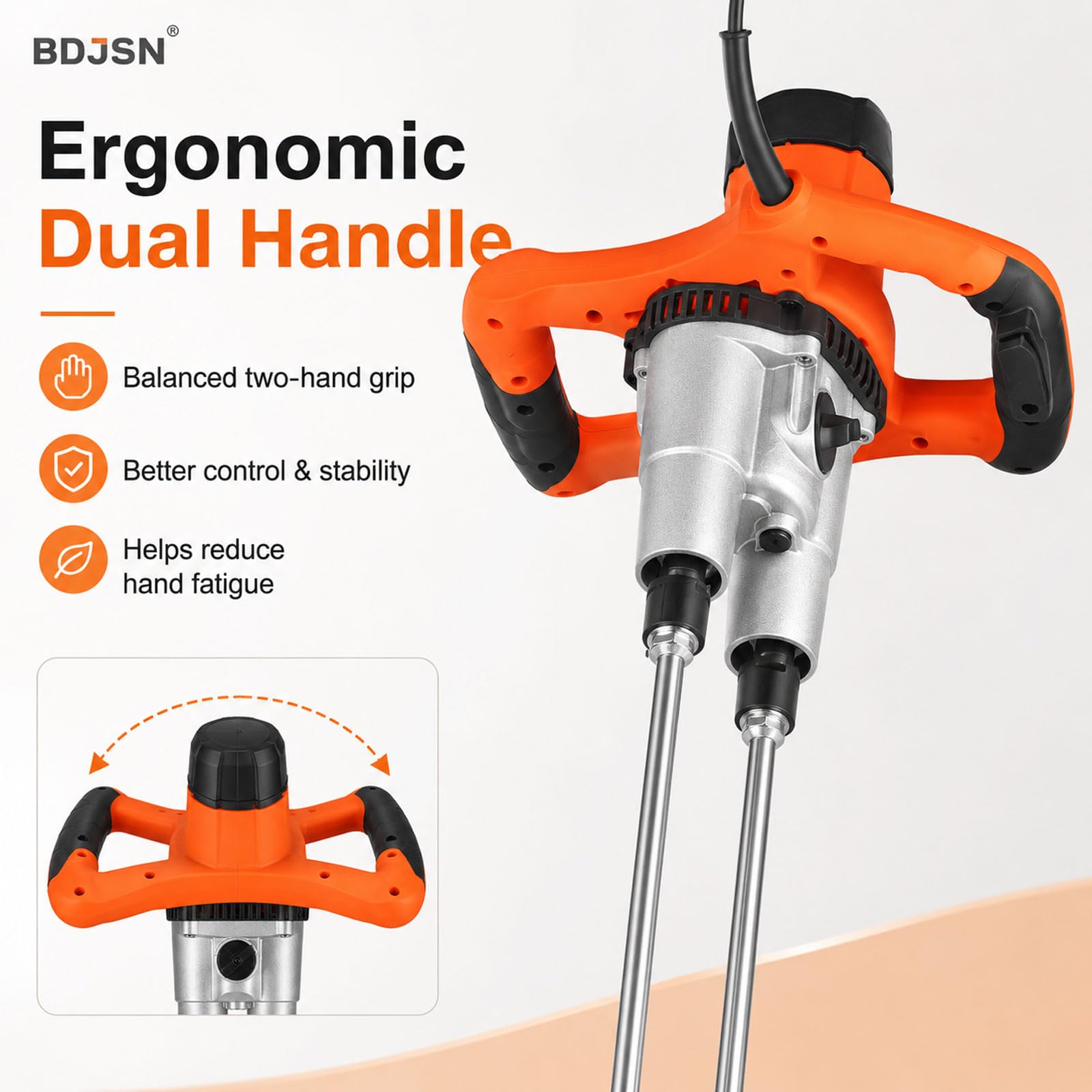 Mezcladora De Concreto Eléctrica, Mezcladora De Cemento Portátil De Doble Paleta con Control De 6 Velocidades, Mango Doble Ergonómico, Interruptor De Bloqueo, Varillas Mezcladoras Galvanizadas