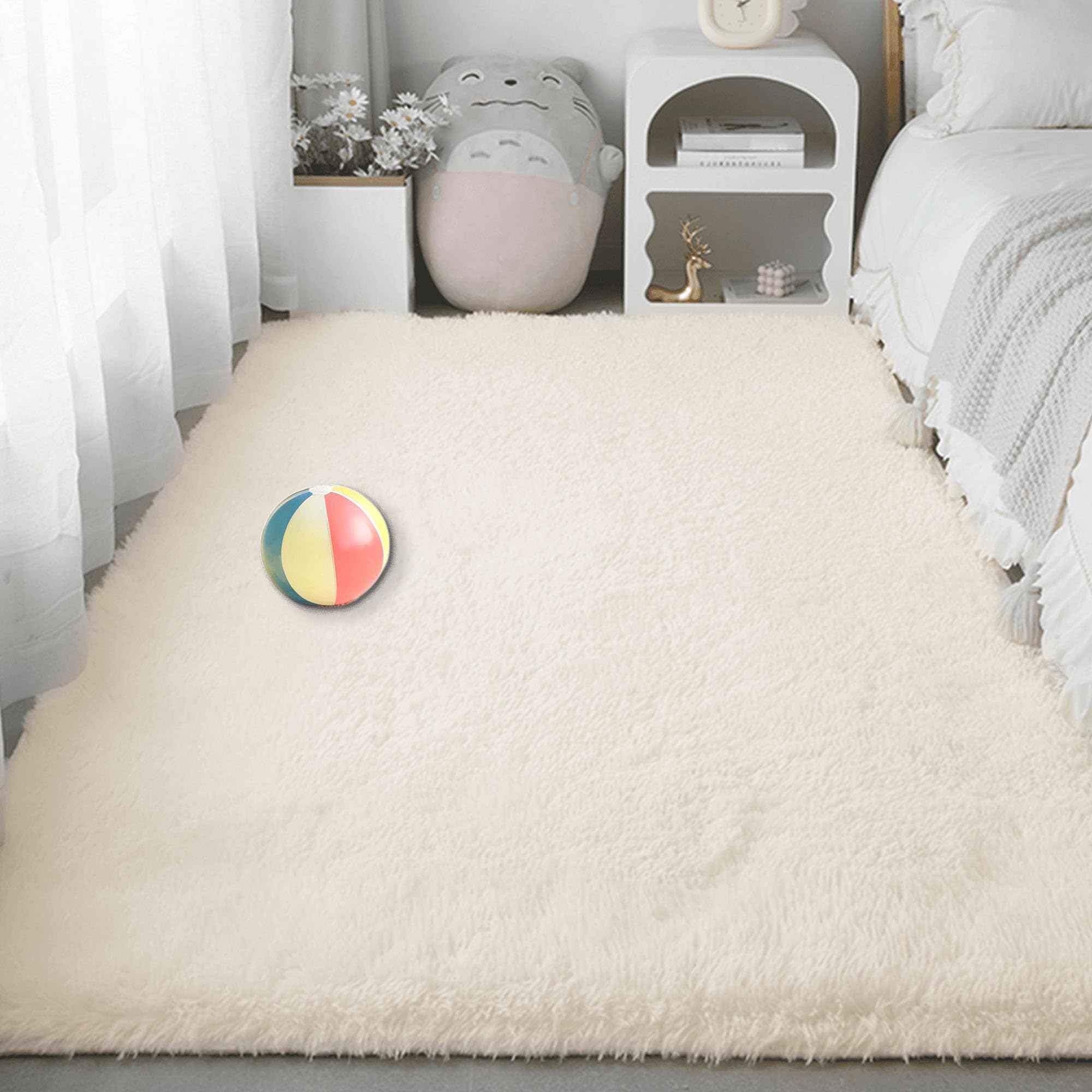 Tapis salon 120 x 290 cm doux crème lavable et moderne