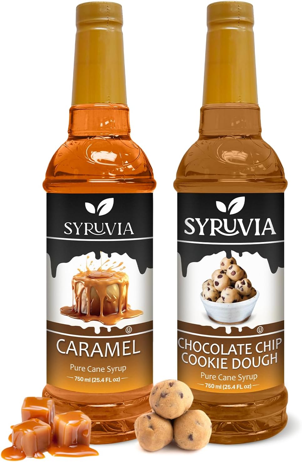Syruvia Coffee Syrup Variety Pack - Caramel & Chocolate Chip Cookie Dough- Gluten-Free, Kosher, 25.4 fl oz Bottles - Enhance Your Coffee Experience with Premium Flavoring Syrups