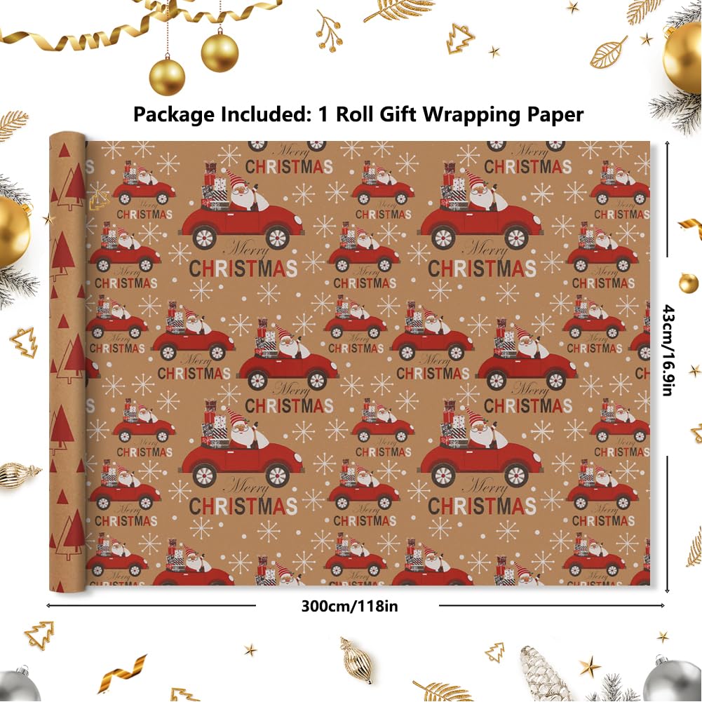 Glimmend kerst inpakpapier met auto en kerstboom (zilver metallic Glimmend kerst inpakpapier met auto en kerstboom (zilver metallic