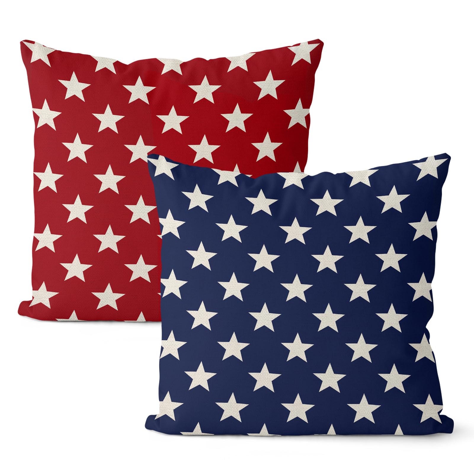 DAFENA 4th of July Pillow Covers 18x18 Inch 2 Pcs Navy Blue Red Stars Patriotic Decor Throw Pillows Independence Day Outdoor Decoration Farmhouse