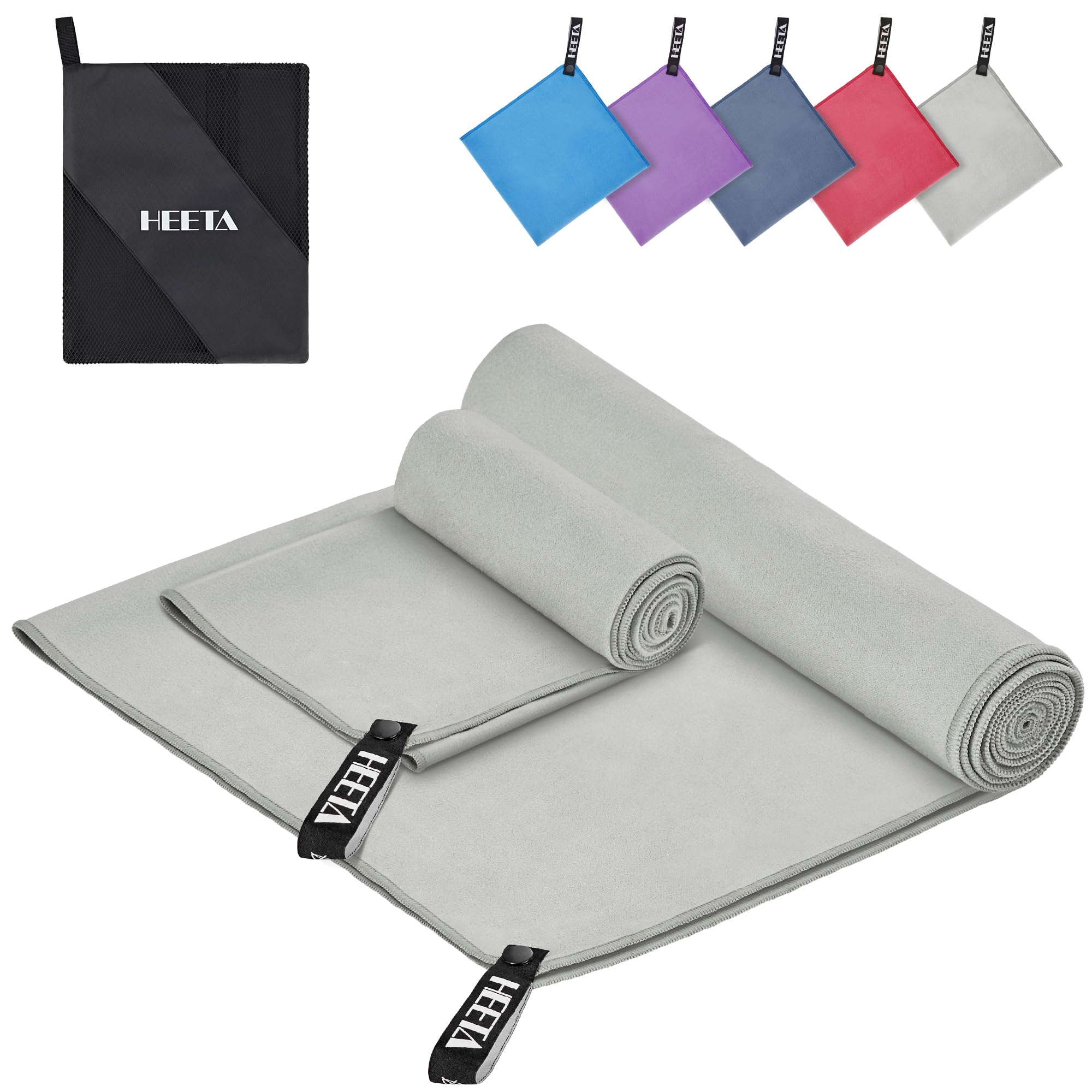 HEETA HEETA Juego de 2 toallas de microfibra (80 x 40 cm + 180 x 90 cm), suaves toallas de secado rápido para fitness, sauna y actividades al aire libre, toalla de microfibra con bolsa de almacenamiento,
