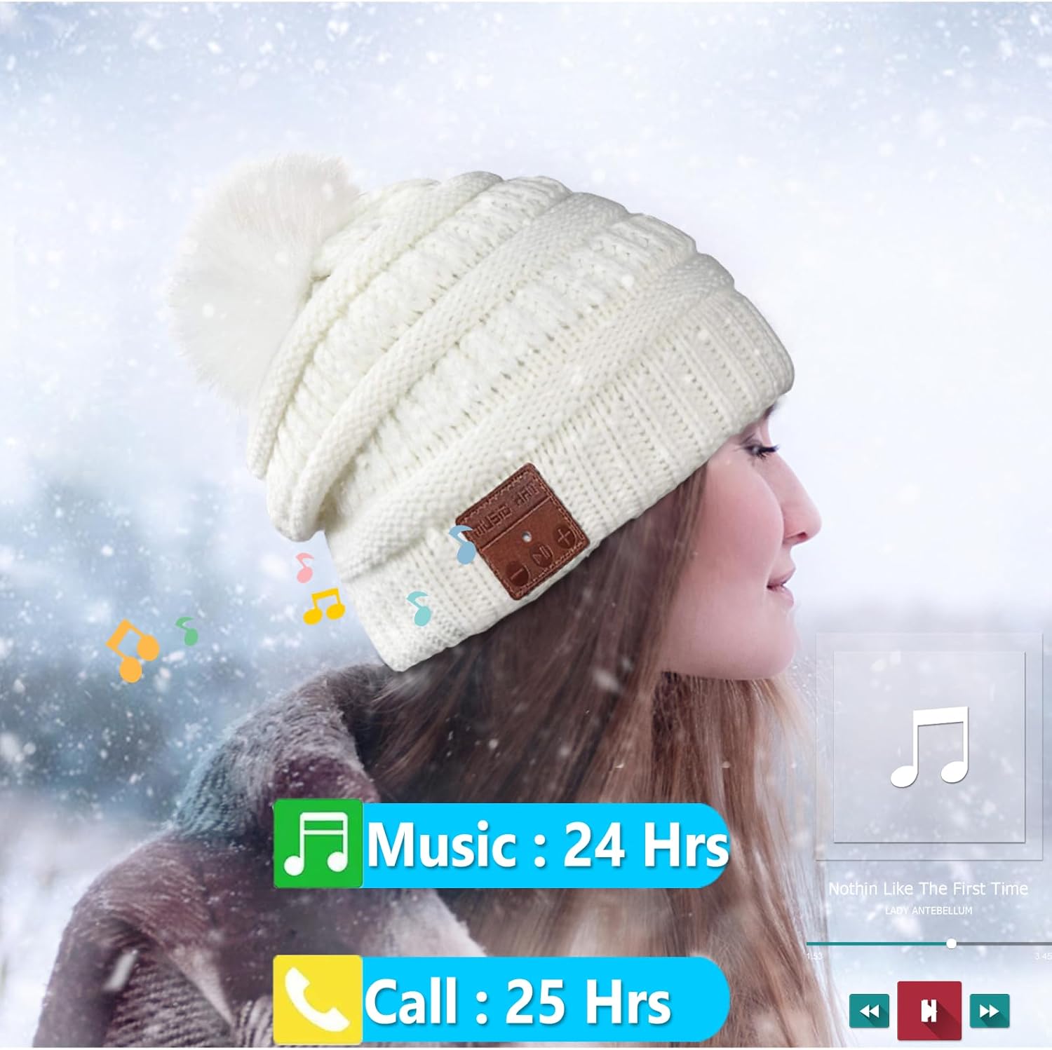 Wireless Music Beanie Headphone hat Women Winter Warm Knit Hats Cap Music Beanie with Headphones Built-in Stereo Speakers Mic for Outdoors Sports Running Skiing Woman Teenagers Her Snow White - Image 3