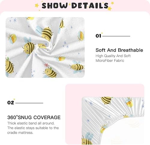 Miniatura 5 de Sábanas bajeras ajustables para cuna, abejas de abejas melíferas amarillas, sábanas portátiles y elásticas para bebé niño, colchón suave y