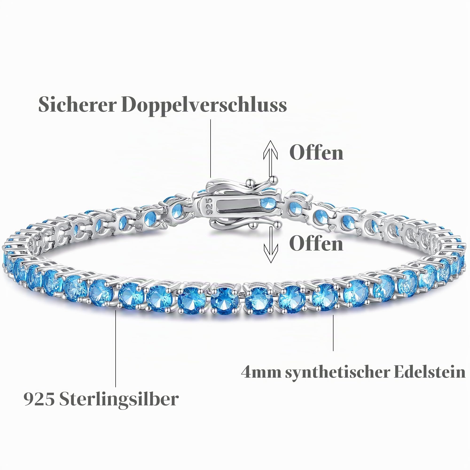 FANCIME Damen Tennisarmband 925 Sterling Silber | Romantisches Hochzeit Braut Tennis Armband Geschenk Schmuck für Braut Mädchen - Breite 4 mm, Länge 19,6 cm