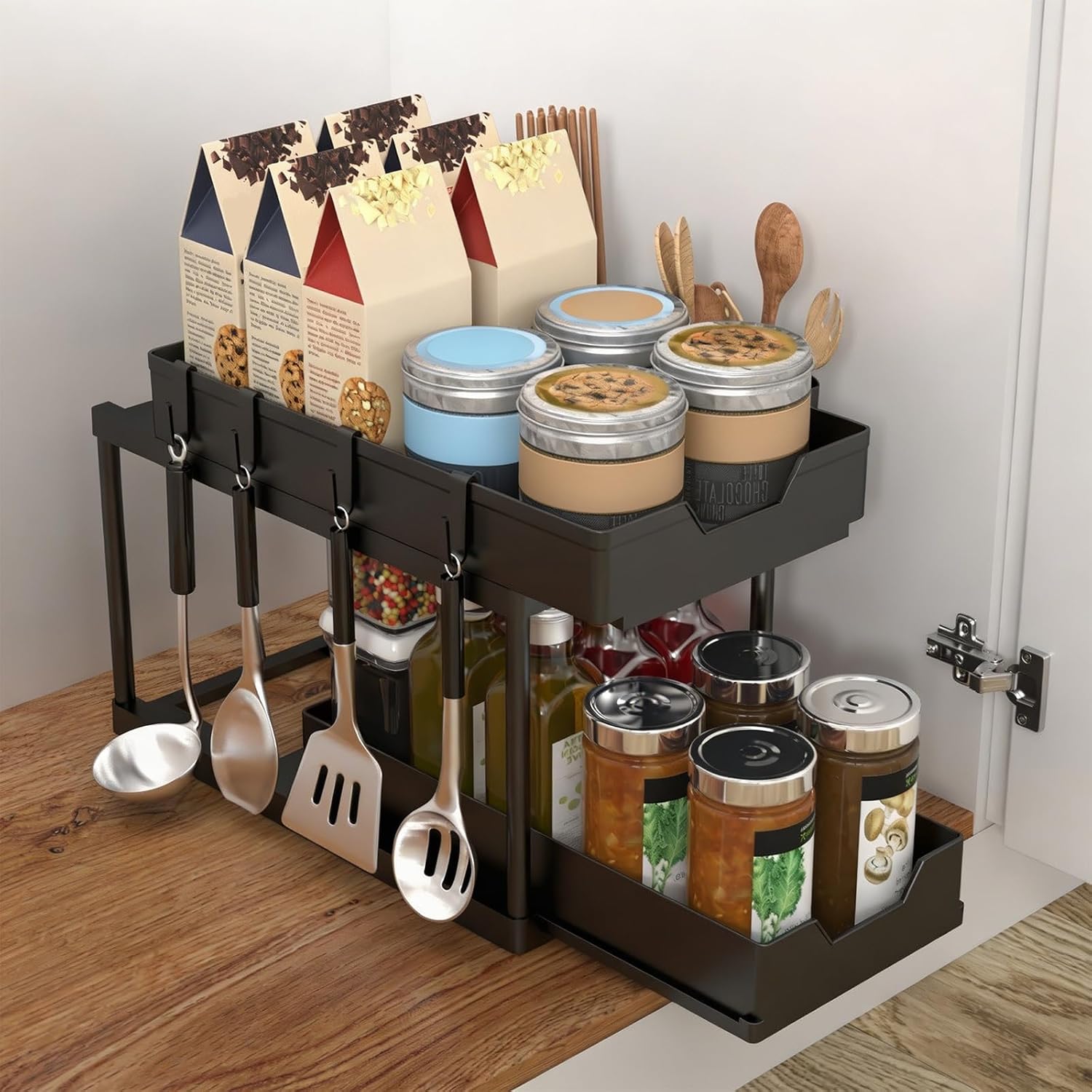 Expandable Under Sink Tray 2 Layer Slide Out Rack for Kitchen Cabinet Storage Efficient Organization Tool Sliding Shelf Planner