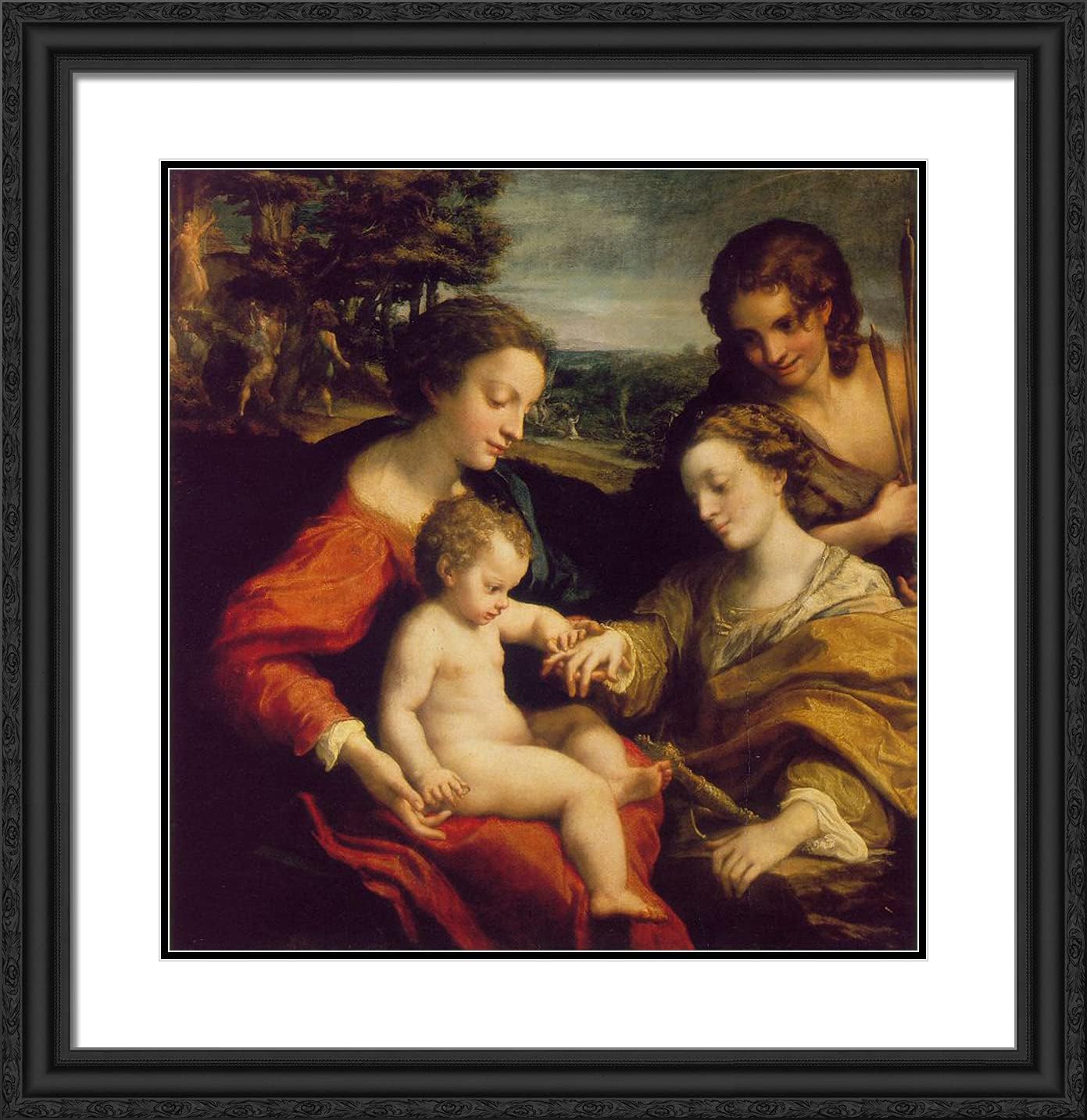 ArtDirect Correggio 20x21 Gold Ornate Framed Art Print with Double Matting Titled: Mystic Marriage of Saint Catherine with Saint Sebastian