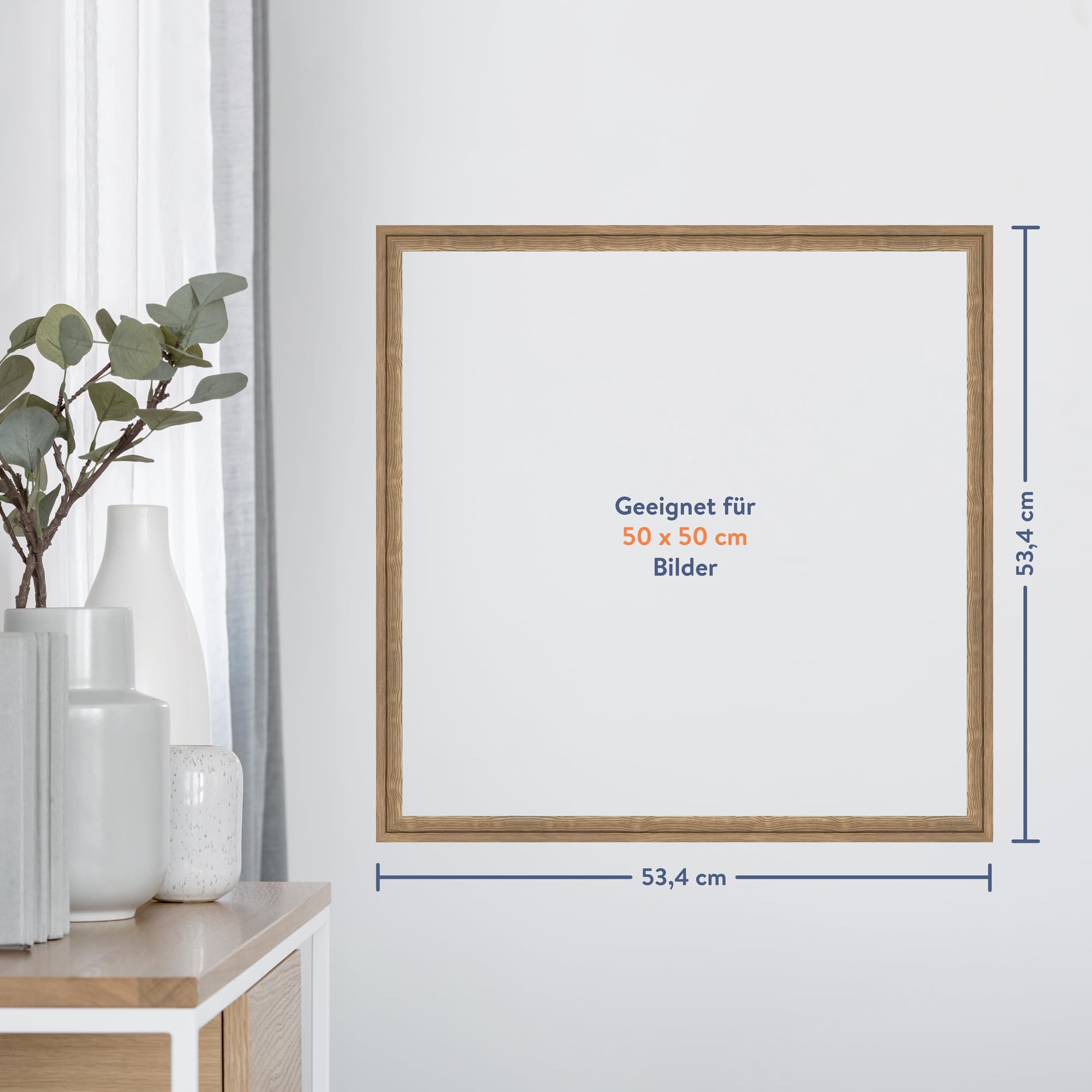 WANDStyle Bilderrahmen 50x50 Eiche, rustikaler Bilderrahmen Holz 50x50 cm | Hochwertiger Holzbilderrahmen, Posterrahmen zum Aufhängen, Rahmen 50x50 cm, Fotorahmen H025 - Made in Germany