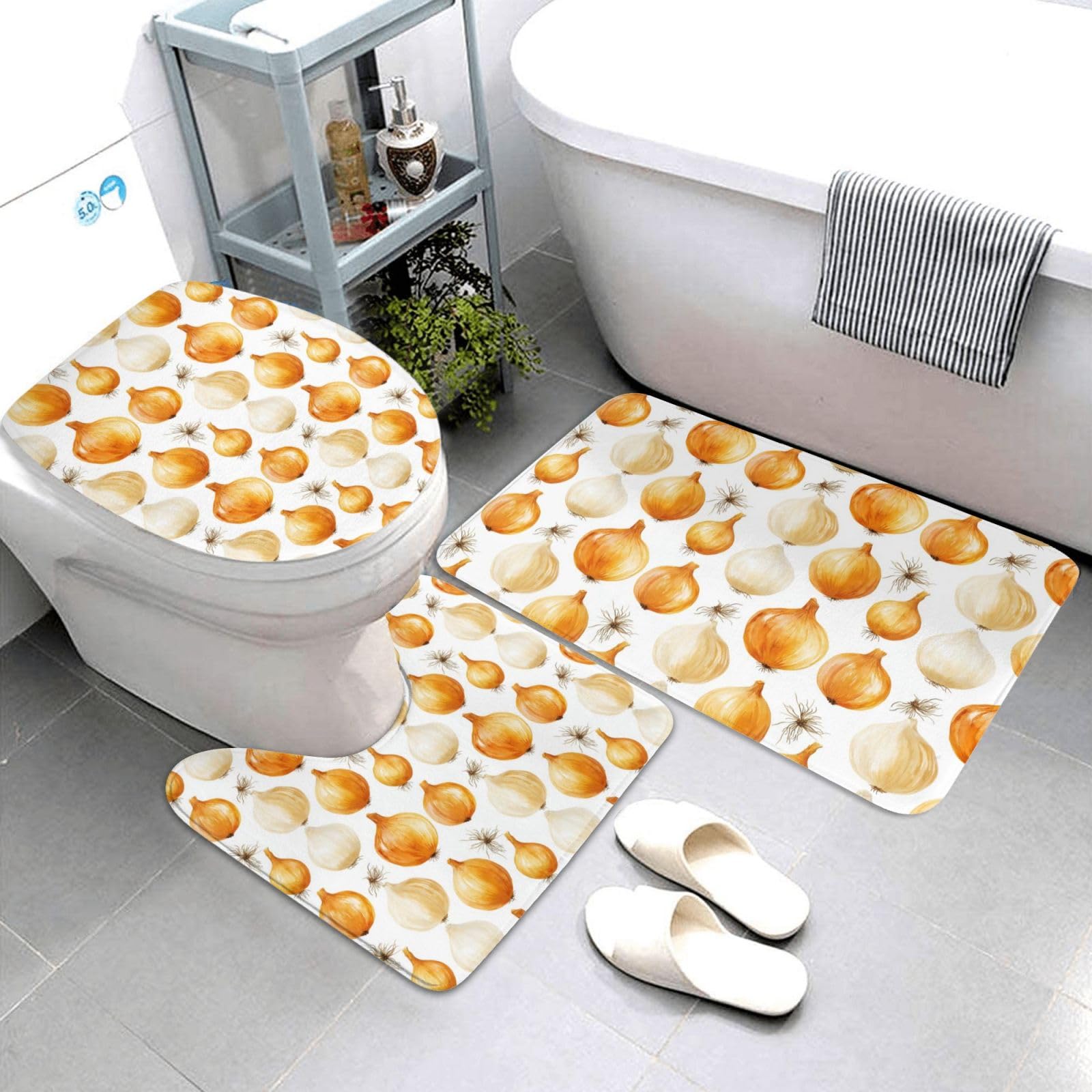 Tapis de salle de bain absorbant et antidérapant imprimé oignon
