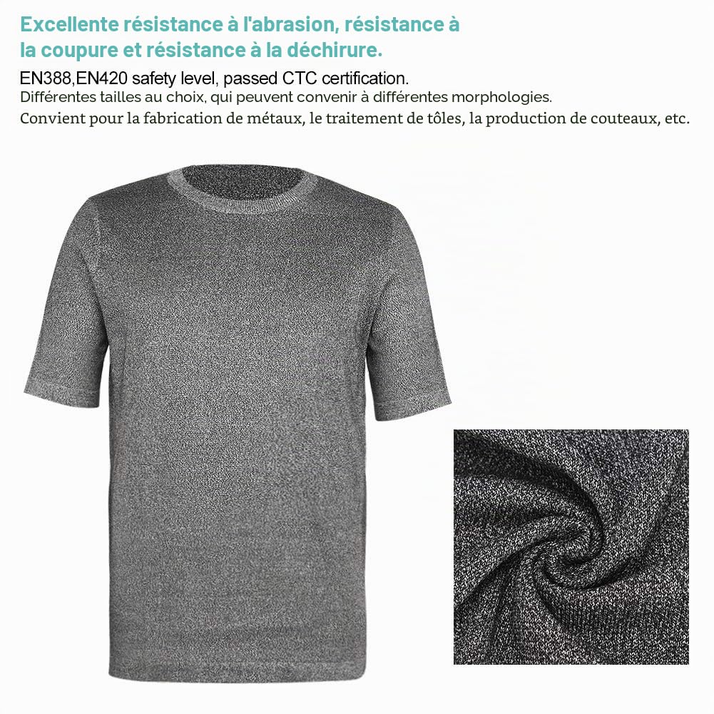 Vêtements de coupe de protection de niveau 5, vêtements de coup de poignard Slash T-shirt de sécurité à col rond supérieur anti-couteau utilisé dans divers scénarios(L)