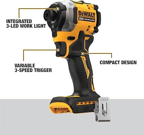 Miniatura 3 de DEWALT Kit de taladro de impacto inalámbrico ATOMIC de 20 V, 1/4 de pulgada, batería y cargador incluidos (DCF850E1)